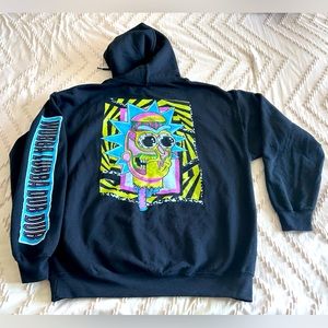 Rick and Morty Adult Swim Pop Culture Trippy Graphic Hoodie Sweatshirt EUC Sz L